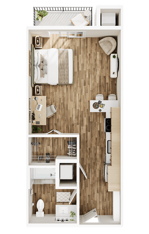 Floor plan for studio, 1 bath, 523 sqft